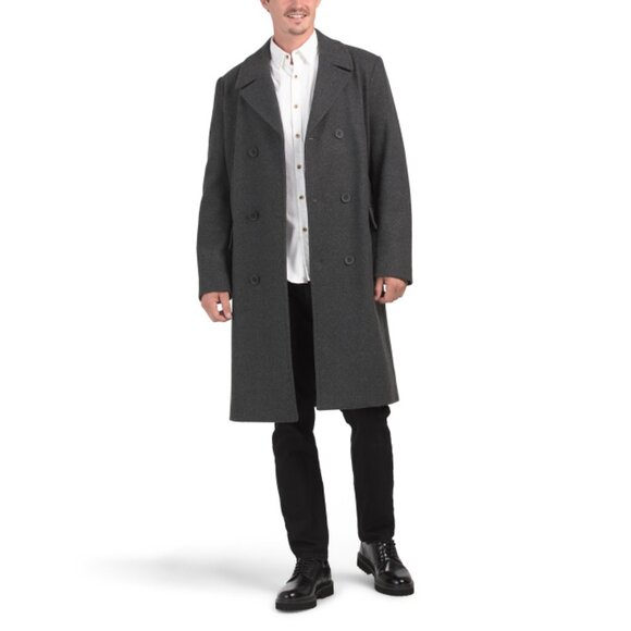 COLE HAAN Charcoal Wool Blend Double Breasted Long Coat - Picture 1 of 2